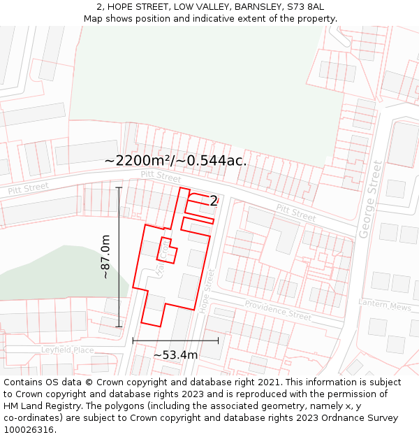 2, HOPE STREET, LOW VALLEY, BARNSLEY, S73 8AL: Plot and title map
