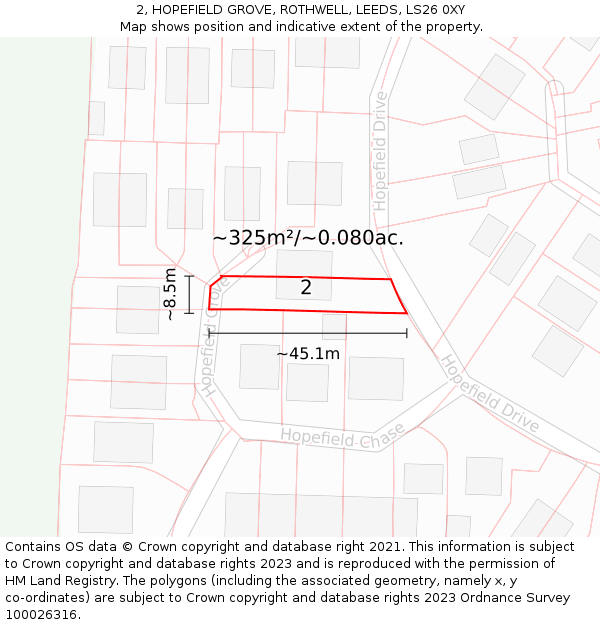2, HOPEFIELD GROVE, ROTHWELL, LEEDS, LS26 0XY: Plot and title map