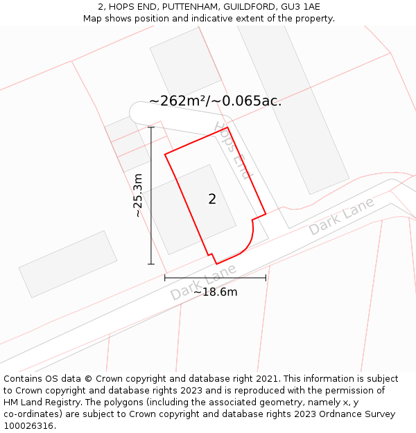 2, HOPS END, PUTTENHAM, GUILDFORD, GU3 1AE: Plot and title map