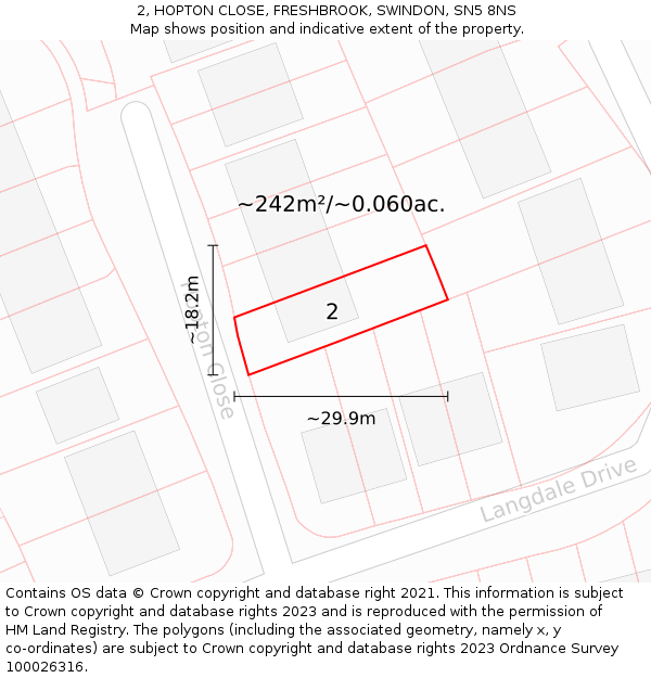 2, HOPTON CLOSE, FRESHBROOK, SWINDON, SN5 8NS: Plot and title map