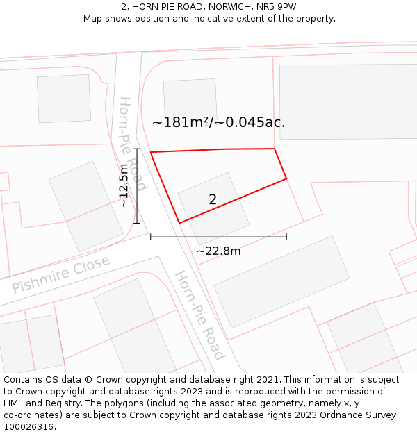 2, HORN PIE ROAD, NORWICH, NR5 9PW: Plot and title map