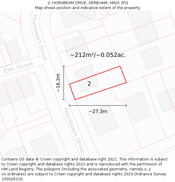 2, HORNBEAM DRIVE, DEREHAM, NR20 3FQ: Plot and title map