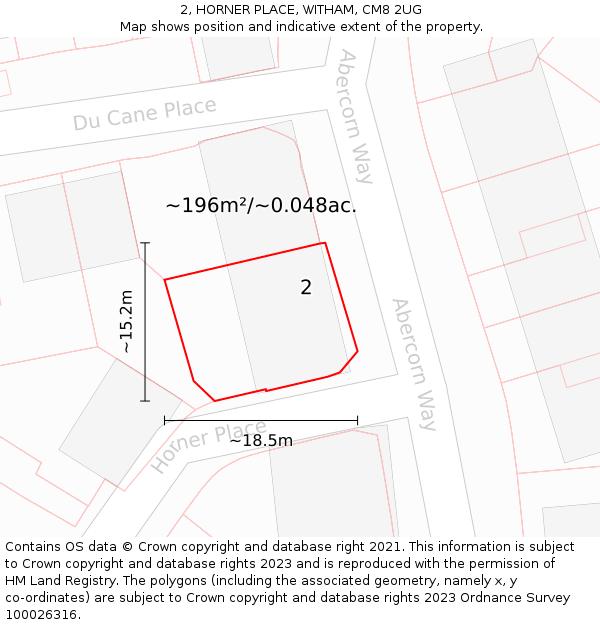 2, HORNER PLACE, WITHAM, CM8 2UG: Plot and title map