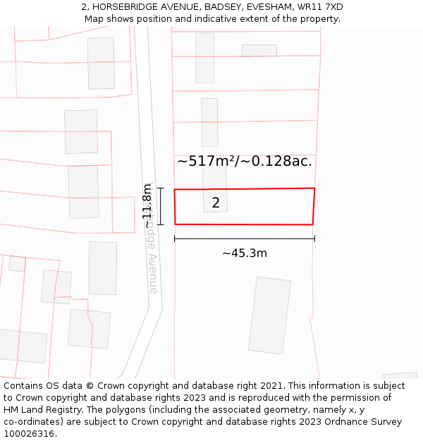 2, HORSEBRIDGE AVENUE, BADSEY, EVESHAM, WR11 7XD: Plot and title map