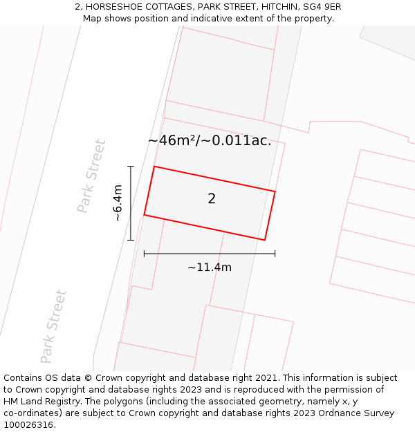 2, HORSESHOE COTTAGES, PARK STREET, HITCHIN, SG4 9ER: Plot and title map