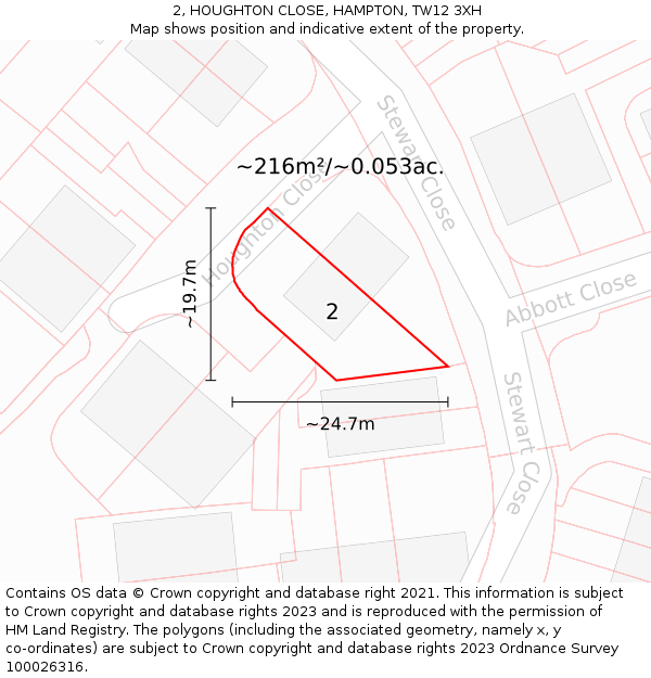 2, HOUGHTON CLOSE, HAMPTON, TW12 3XH: Plot and title map