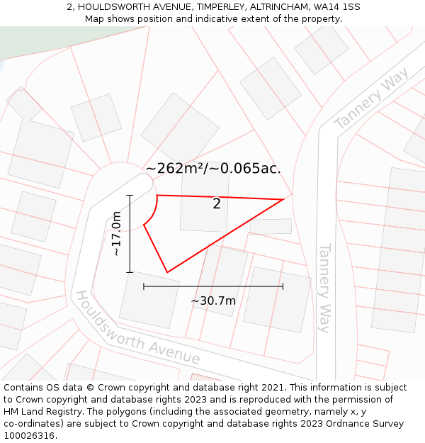 2, HOULDSWORTH AVENUE, TIMPERLEY, ALTRINCHAM, WA14 1SS: Plot and title map