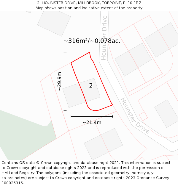 2, HOUNSTER DRIVE, MILLBROOK, TORPOINT, PL10 1BZ: Plot and title map