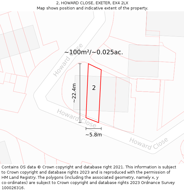 2, HOWARD CLOSE, EXETER, EX4 2LX: Plot and title map
