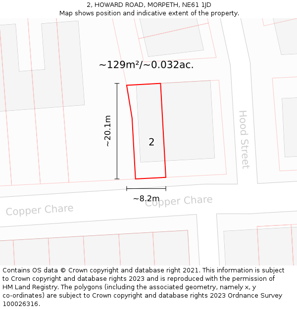 2, HOWARD ROAD, MORPETH, NE61 1JD: Plot and title map