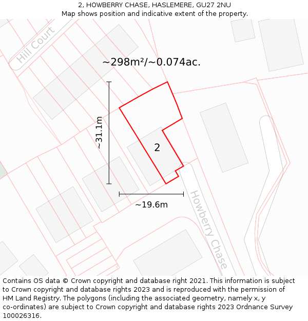 2, HOWBERRY CHASE, HASLEMERE, GU27 2NU: Plot and title map