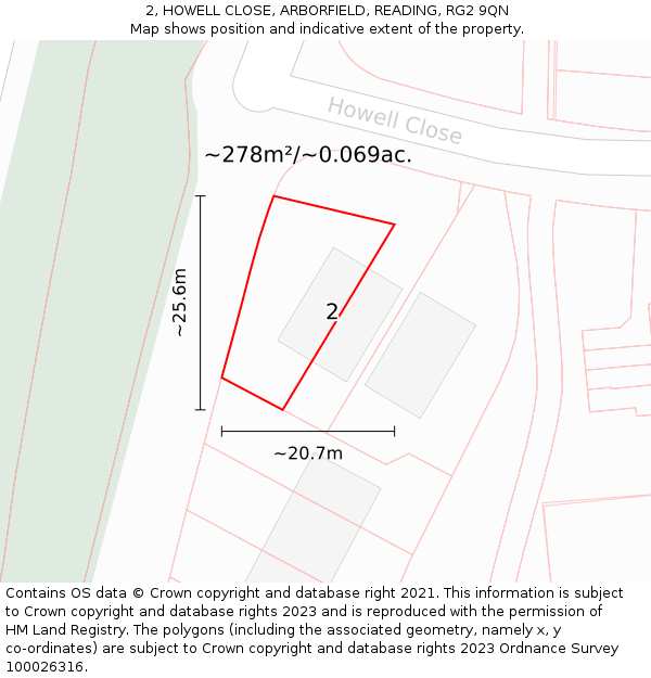 2, HOWELL CLOSE, ARBORFIELD, READING, RG2 9QN: Plot and title map