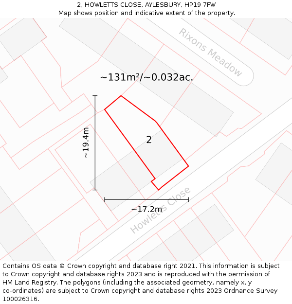 2, HOWLETTS CLOSE, AYLESBURY, HP19 7FW: Plot and title map