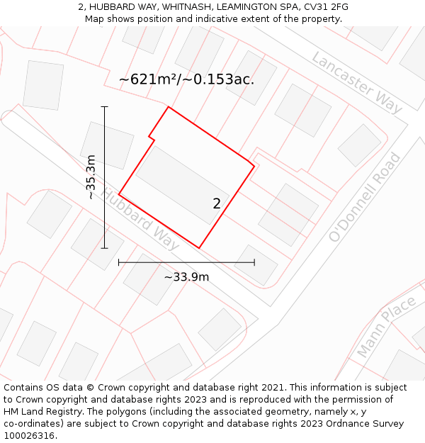 2, HUBBARD WAY, WHITNASH, LEAMINGTON SPA, CV31 2FG: Plot and title map