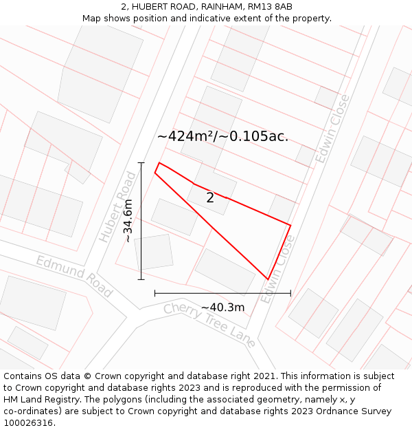 2, HUBERT ROAD, RAINHAM, RM13 8AB: Plot and title map