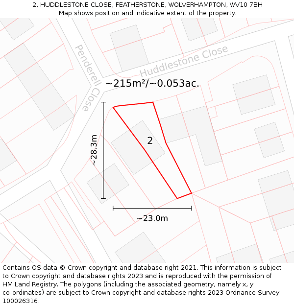 2, HUDDLESTONE CLOSE, FEATHERSTONE, WOLVERHAMPTON, WV10 7BH: Plot and title map
