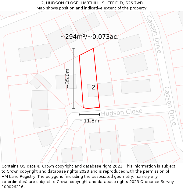 2, HUDSON CLOSE, HARTHILL, SHEFFIELD, S26 7WB: Plot and title map