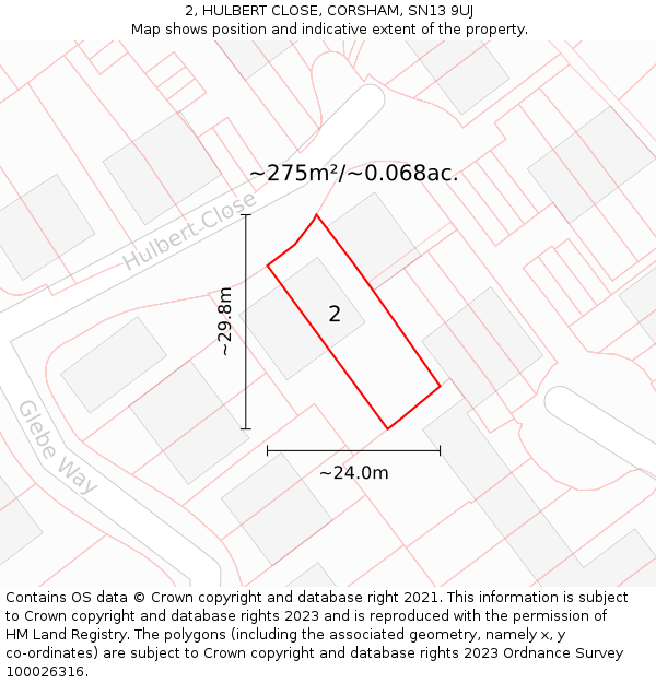 2, HULBERT CLOSE, CORSHAM, SN13 9UJ: Plot and title map