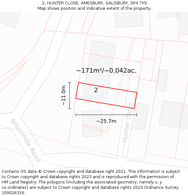2, HUNTER CLOSE, AMESBURY, SALISBURY, SP4 7YS: Plot and title map