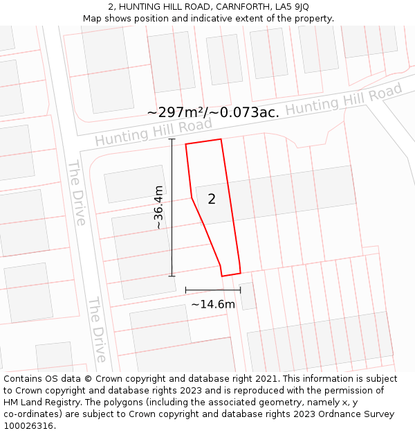2, HUNTING HILL ROAD, CARNFORTH, LA5 9JQ: Plot and title map