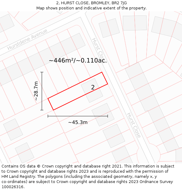 2, HURST CLOSE, BROMLEY, BR2 7JG: Plot and title map