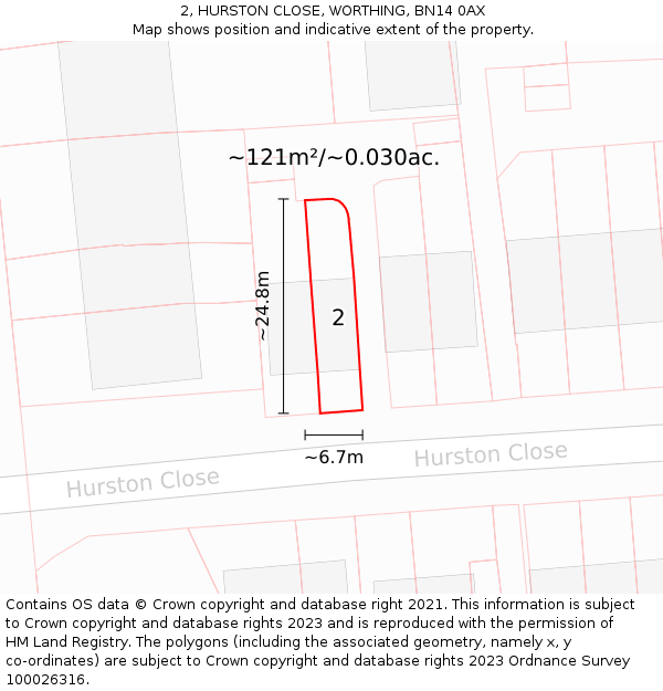 2, HURSTON CLOSE, WORTHING, BN14 0AX: Plot and title map