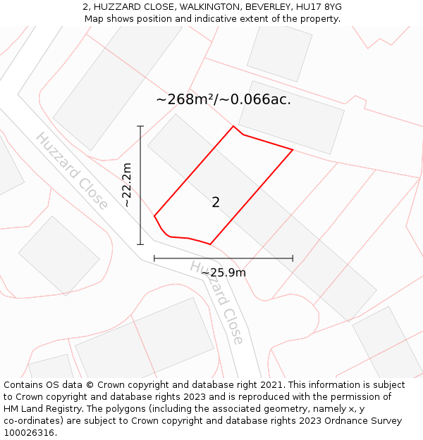 2, HUZZARD CLOSE, WALKINGTON, BEVERLEY, HU17 8YG: Plot and title map