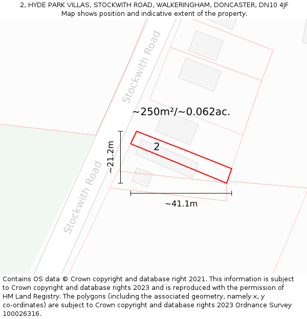 2, HYDE PARK VILLAS, STOCKWITH ROAD, WALKERINGHAM, DONCASTER, DN10 4JF: Plot and title map