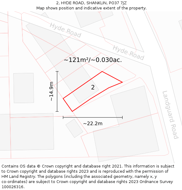 2, HYDE ROAD, SHANKLIN, PO37 7JZ: Plot and title map