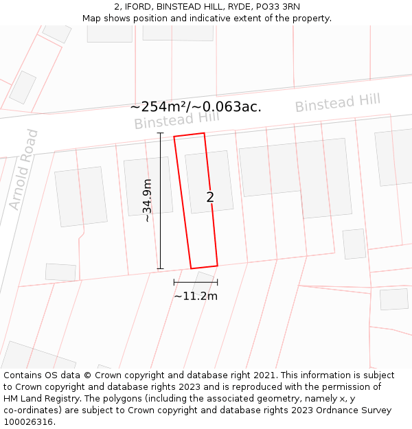 2, IFORD, BINSTEAD HILL, RYDE, PO33 3RN: Plot and title map