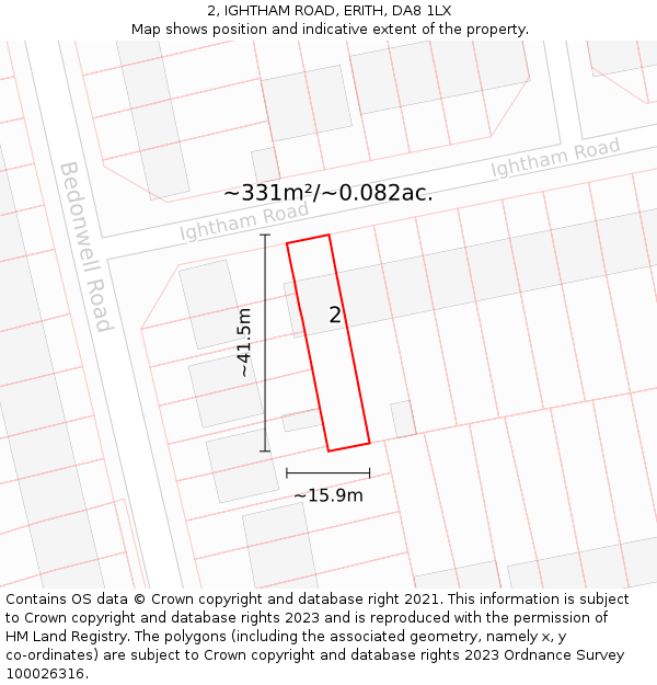 2, IGHTHAM ROAD, ERITH, DA8 1LX: Plot and title map