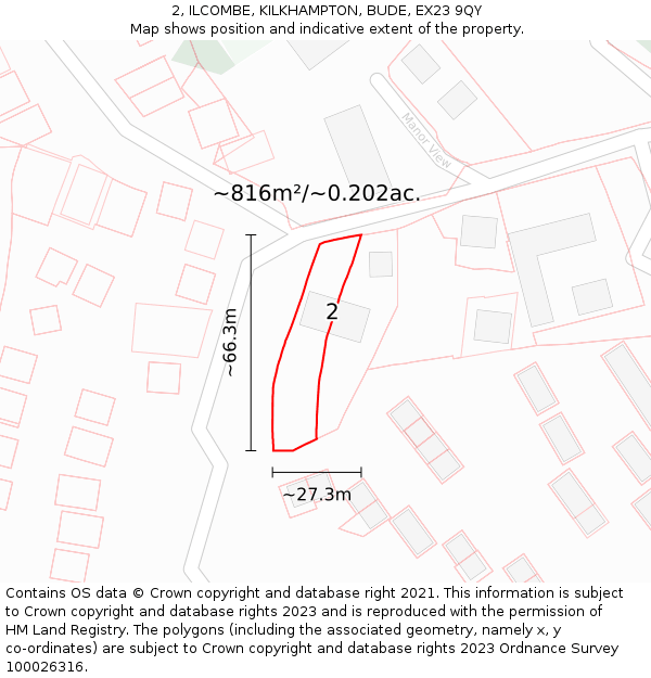 2, ILCOMBE, KILKHAMPTON, BUDE, EX23 9QY: Plot and title map