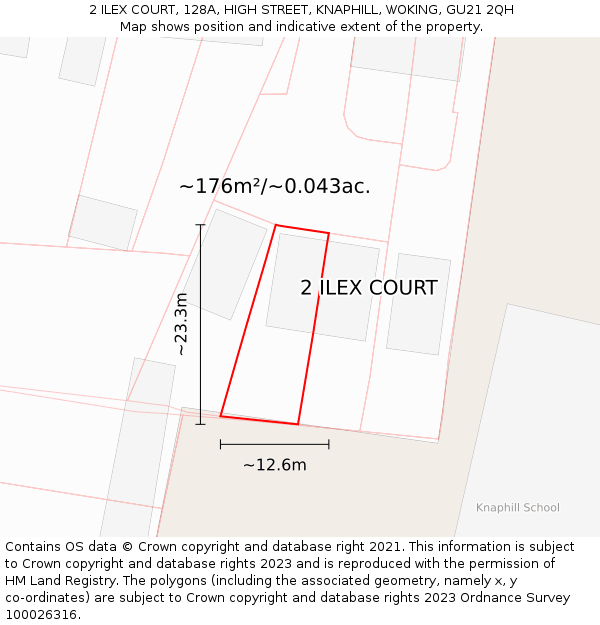 2 ILEX COURT, 128A, HIGH STREET, KNAPHILL, WOKING, GU21 2QH: Plot and title map