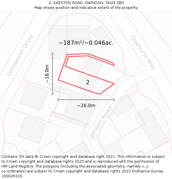 2, ILKESTON ROAD, SWINDON, SN25 2BS: Plot and title map