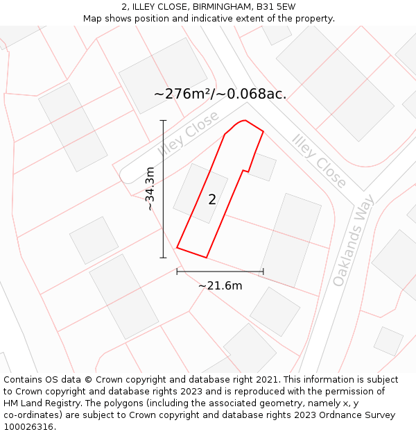 2, ILLEY CLOSE, BIRMINGHAM, B31 5EW: Plot and title map