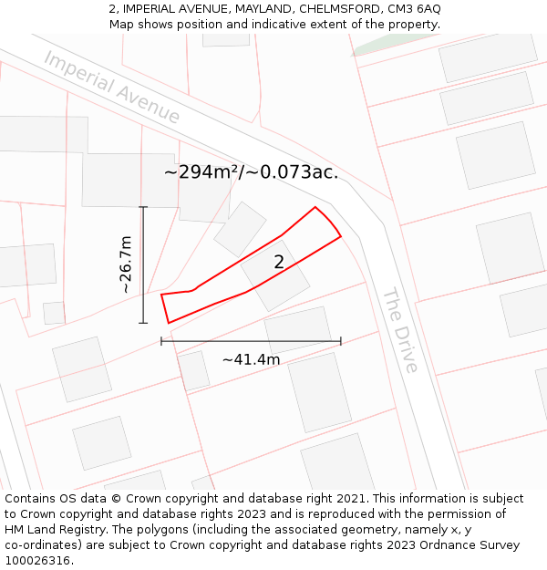 2, IMPERIAL AVENUE, MAYLAND, CHELMSFORD, CM3 6AQ: Plot and title map