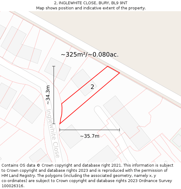 2, INGLEWHITE CLOSE, BURY, BL9 9NT: Plot and title map