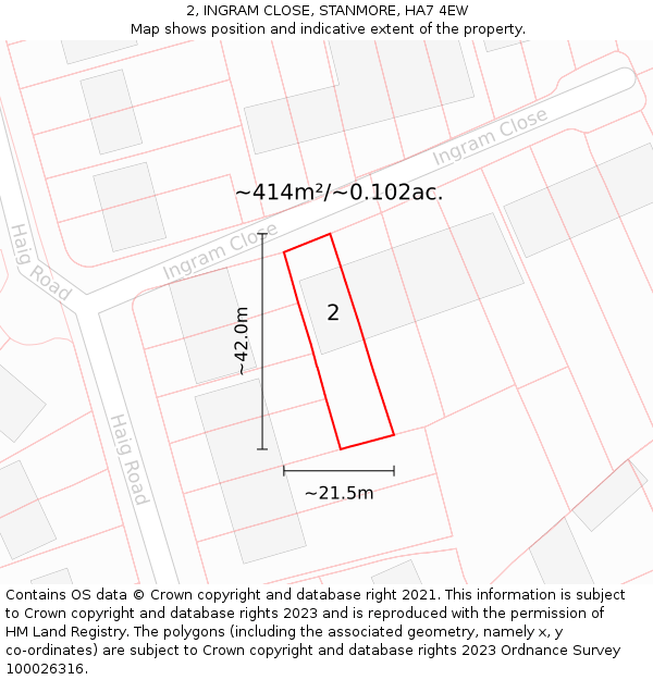 2, INGRAM CLOSE, STANMORE, HA7 4EW: Plot and title map