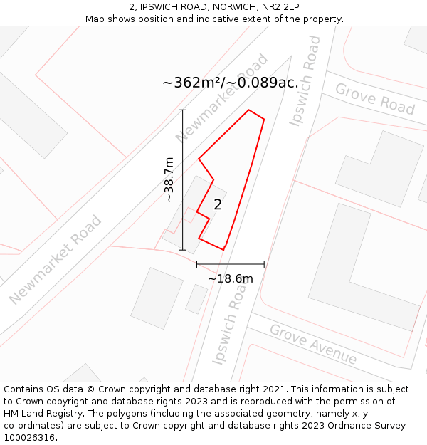 2, IPSWICH ROAD, NORWICH, NR2 2LP: Plot and title map