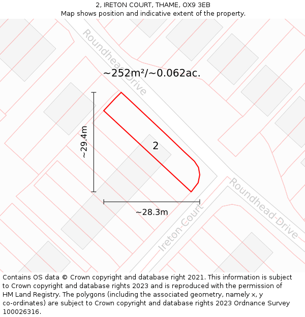 2, IRETON COURT, THAME, OX9 3EB: Plot and title map