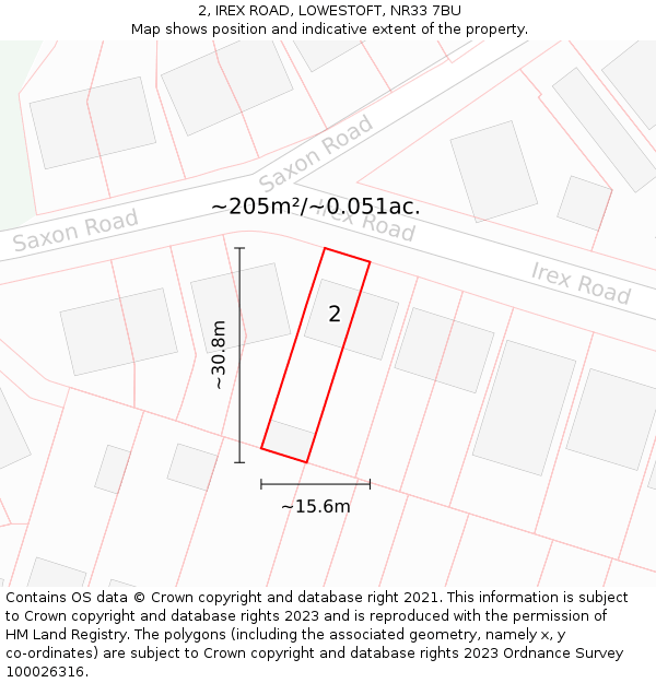 2, IREX ROAD, LOWESTOFT, NR33 7BU: Plot and title map