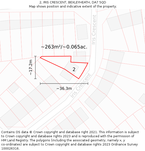 2, IRIS CRESCENT, BEXLEYHEATH, DA7 5QD: Plot and title map