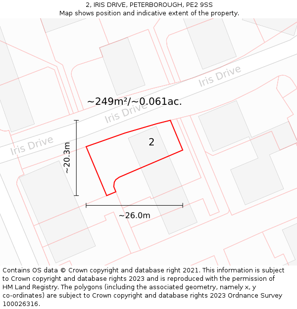 2, IRIS DRIVE, PETERBOROUGH, PE2 9SS: Plot and title map