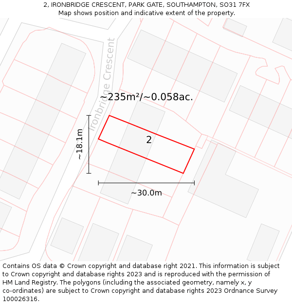 2, IRONBRIDGE CRESCENT, PARK GATE, SOUTHAMPTON, SO31 7FX: Plot and title map