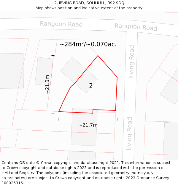 2, IRVING ROAD, SOLIHULL, B92 9DQ: Plot and title map
