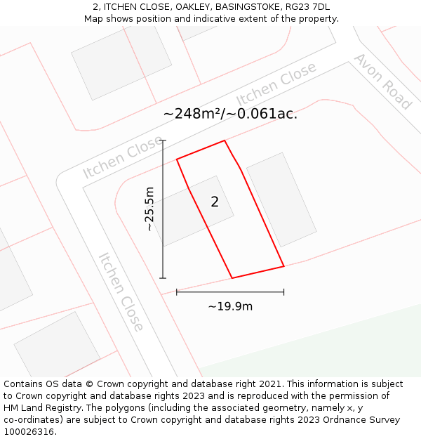2, ITCHEN CLOSE, OAKLEY, BASINGSTOKE, RG23 7DL: Plot and title map