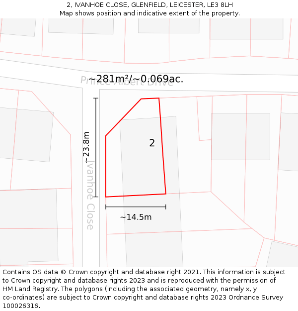 2, IVANHOE CLOSE, GLENFIELD, LEICESTER, LE3 8LH: Plot and title map