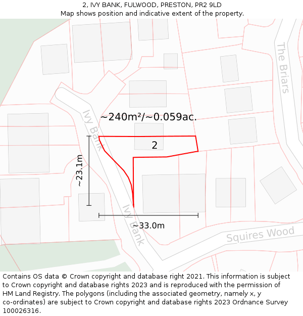 2, IVY BANK, FULWOOD, PRESTON, PR2 9LD: Plot and title map