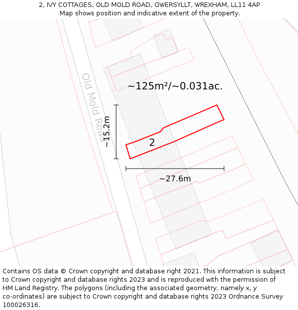 2, IVY COTTAGES, OLD MOLD ROAD, GWERSYLLT, WREXHAM, LL11 4AP: Plot and title map