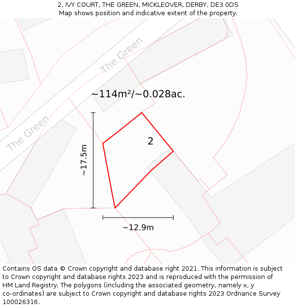 2, IVY COURT, THE GREEN, MICKLEOVER, DERBY, DE3 0DS: Plot and title map
